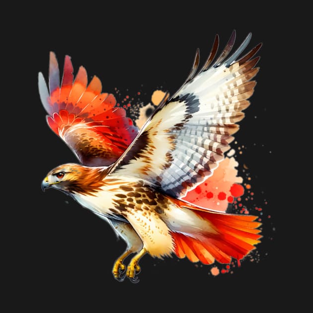 Watercolor Flying Red Tailed Hawk by The Jumping Cart