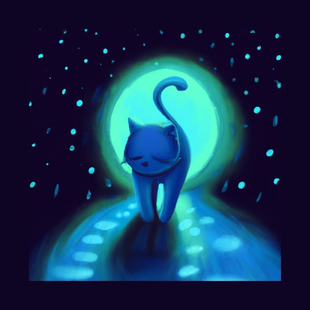 Blue Cat Takes a Cool Stroll in the Moonlight by Star Scrunch