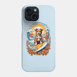 Cute Corgi puppy surfing at sunset retro vintage design Phone Case