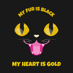 Black Cat Golden Heart T-Shirt