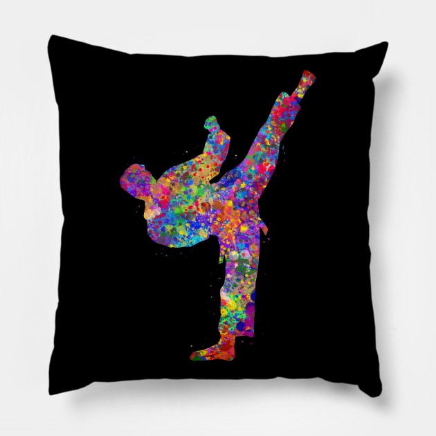 Taekwondo watercolor art Pillow by Yahya Art