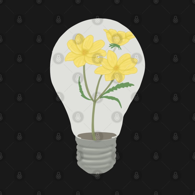 Light blub with yellow flowers growing inside by Becky-Marie