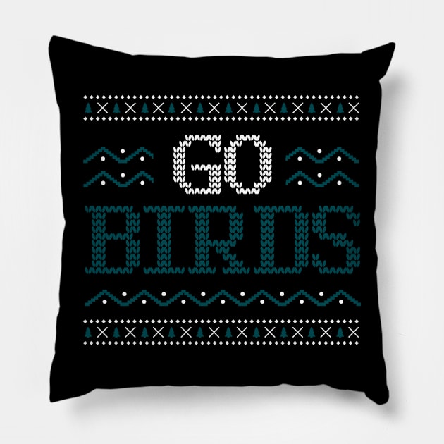 Go Birds - Philadelphia Eagles Christmas Sweater Pillow by Merlino Creative