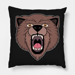 Traditional Tattoo Roaring Bear Head with Teeth Pillow