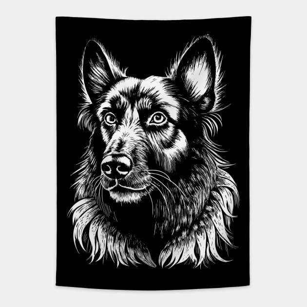 German shepherd dog head drawing black and white Tapestry by Ravenglow