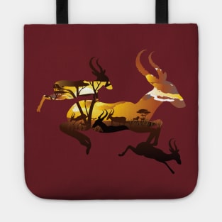 Sunset Landscape with Antelopes Tote