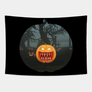 Evil Pumpkin Grave Yard Tapestry