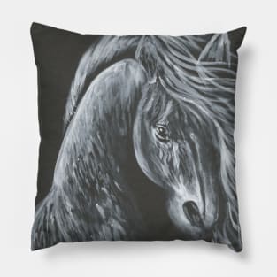 horse white on black Pillow