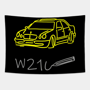 Mercedes W210 front view simple sketch grey yellow Tapestry