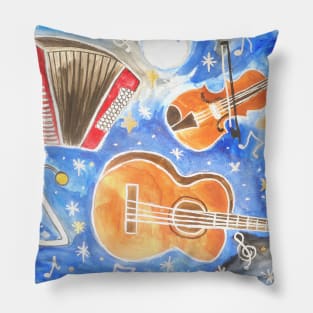 Musical Instruments in a Starry Sky Pillow