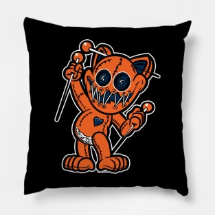 Happy VooDoo Kitty Cat Doll Orange and Navy Blue Pillow