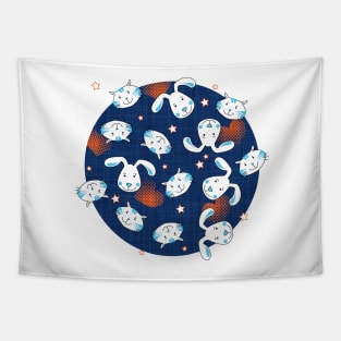 Cats ♥ dogs navy-orange Tapestry