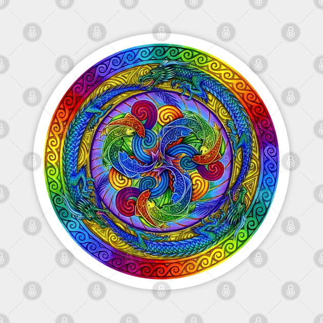 Psychedelic Dragons Rainbow Mandala Magnet by rebeccawangart