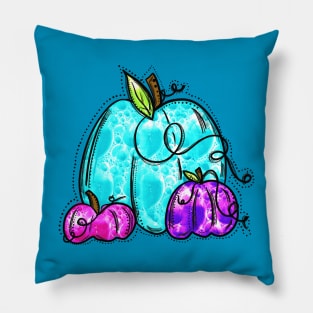 Shiny metallic teal purple pink pumpkin fall design Pillow