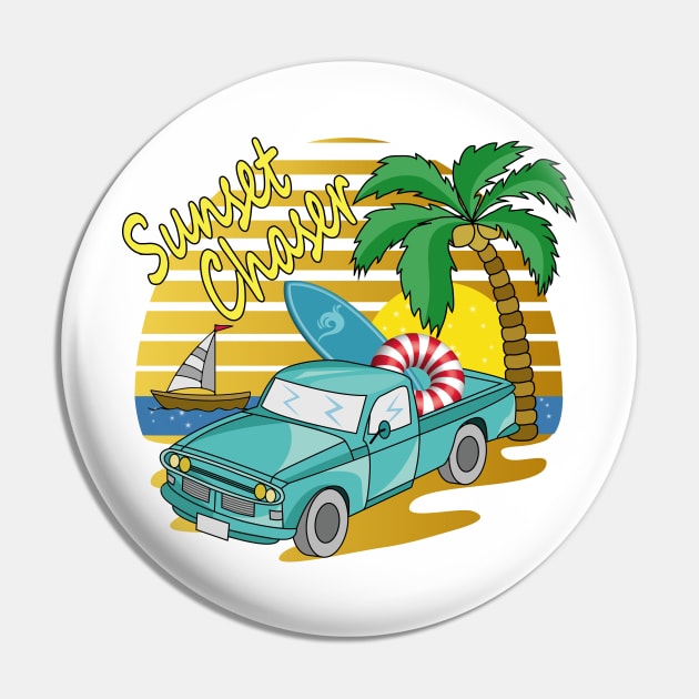 Sunset Chaser - Vehicle - Beach Day Pin by Designoholic