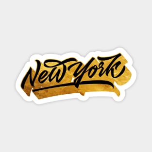 New York lettering calligraphy in black and gold Magnet