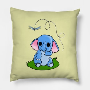 Baby Elephant & Dragonfly Pillow