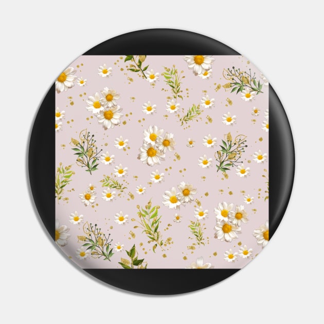 White Daisies Field Pattern Flowers Gerber Floral Pink Pin by DMRStudio