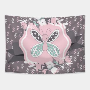 butterfly with flower wreath Tapestry
