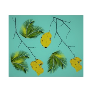 yellow leaves and palms on blue T-Shirt