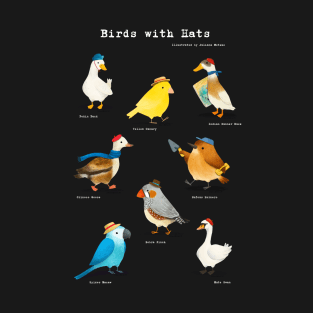 Birds with Hats - text in white T-Shirt