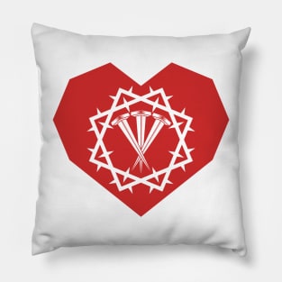 Crown of thorns and crucifixion nails inside the heart Pillow