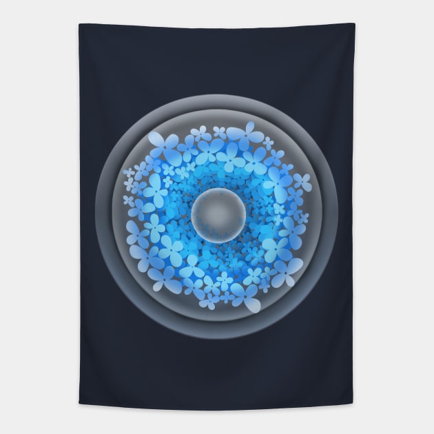 Mandala.Transparent balloons and blue flowers Tapestry by KateQR