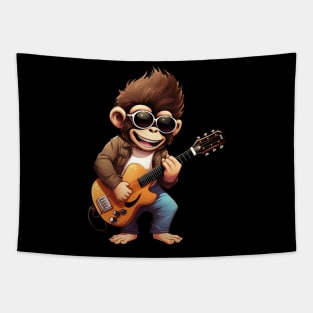 Monkey Playing Guitar Chimpanzee Guitar Tapestry