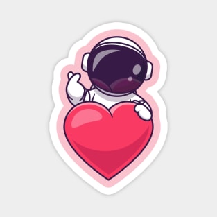 Cute Astronaut With Love Heart Cartoon Magnet