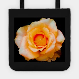 Yellow white rose blossom with orange center Tote