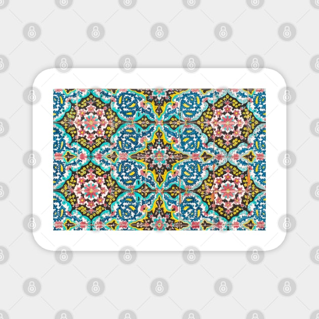 Blue Pink Yellow Flower Design Magnet by Flamingo Design