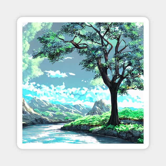 Anime Style Landscape Magnet by AI-Horizon 