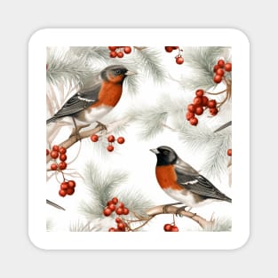 Winter motif with robins fir and rowan Magnet