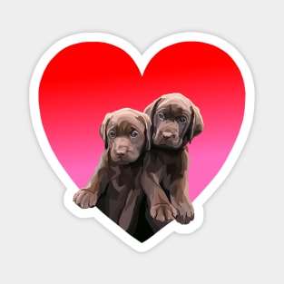 Chocolate Lab Pups Inside Heart Magnet