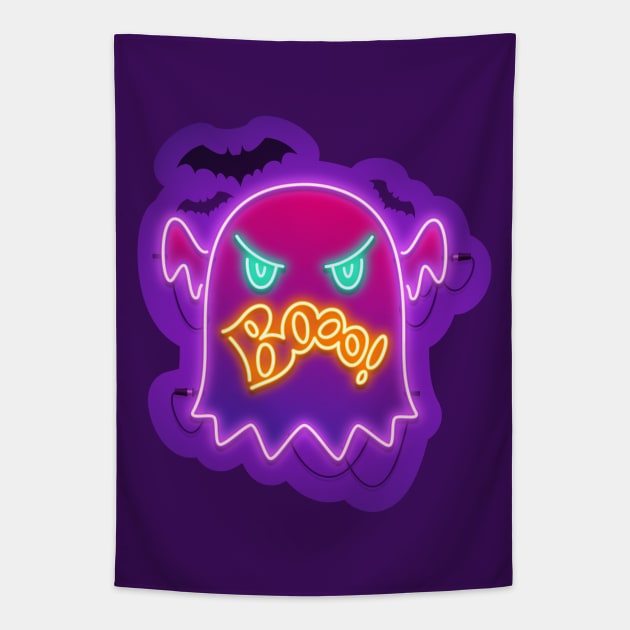 Halloween Neon Angry Ghost Boo Tapestry by Voysla