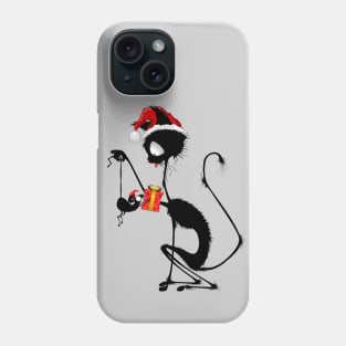 Cat Funny Christmas Santa holding a little Mouse with Gift Phone Case