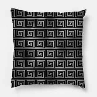 Black and Silver Foil Vintage Art Deco Key Pattern Pillow