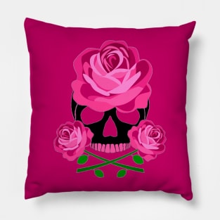 Pink Rose Skull Pillow