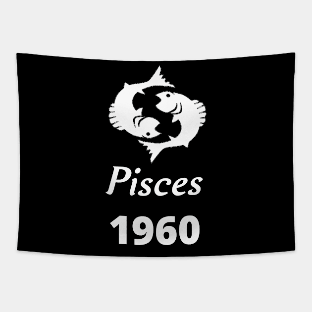 White Zodiac Birthday Pisces 1960 Tapestry by Down Home Tees
