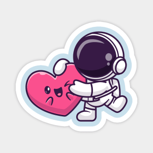 Cute Astronaut Holding Cute Love Heart Cartoon Magnet