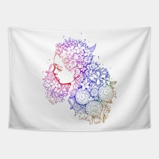 Girl Flower Hair Fine Line Art Tapestry