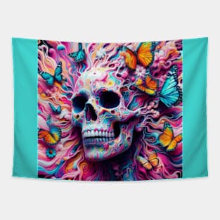 Psychedelic Skull Butterflies Tapestry