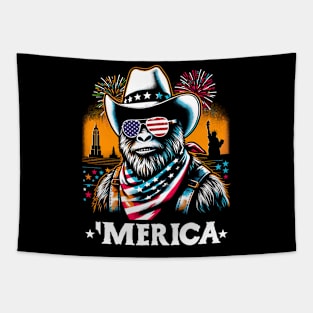 USA 'Merica Sasquatch Bigfoot 4th of July Fireworks Funny Patriotic Tapestry