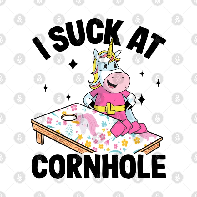 I Suck At Cornhole Loser Funny Sarcastic Joke Pink Unicorn by Kuehni