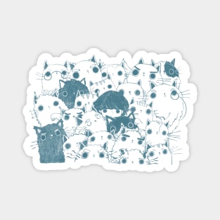 Cat Family Blue Magnet