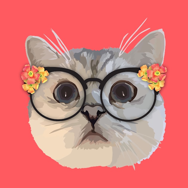 Cat with flower glasses by thedailysoe