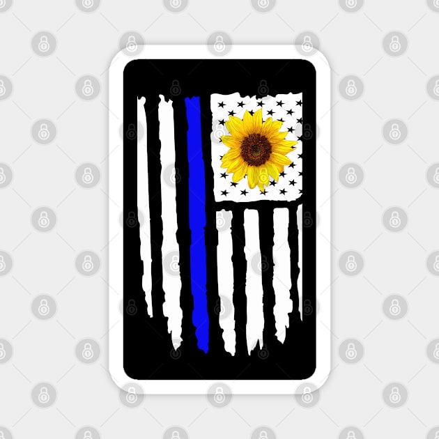 Sunflower Thin Blue Line Back the Blue Gift Magnet by JPDesigns