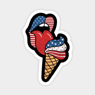 Patriotic American Flag Lips and Summer Stars & Stripes Ice Cream Magnet