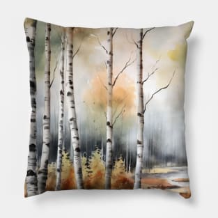 Birch Tree Forest Watercolor Pillow