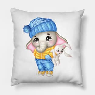 Cute Elephant holding a Toy Pillow